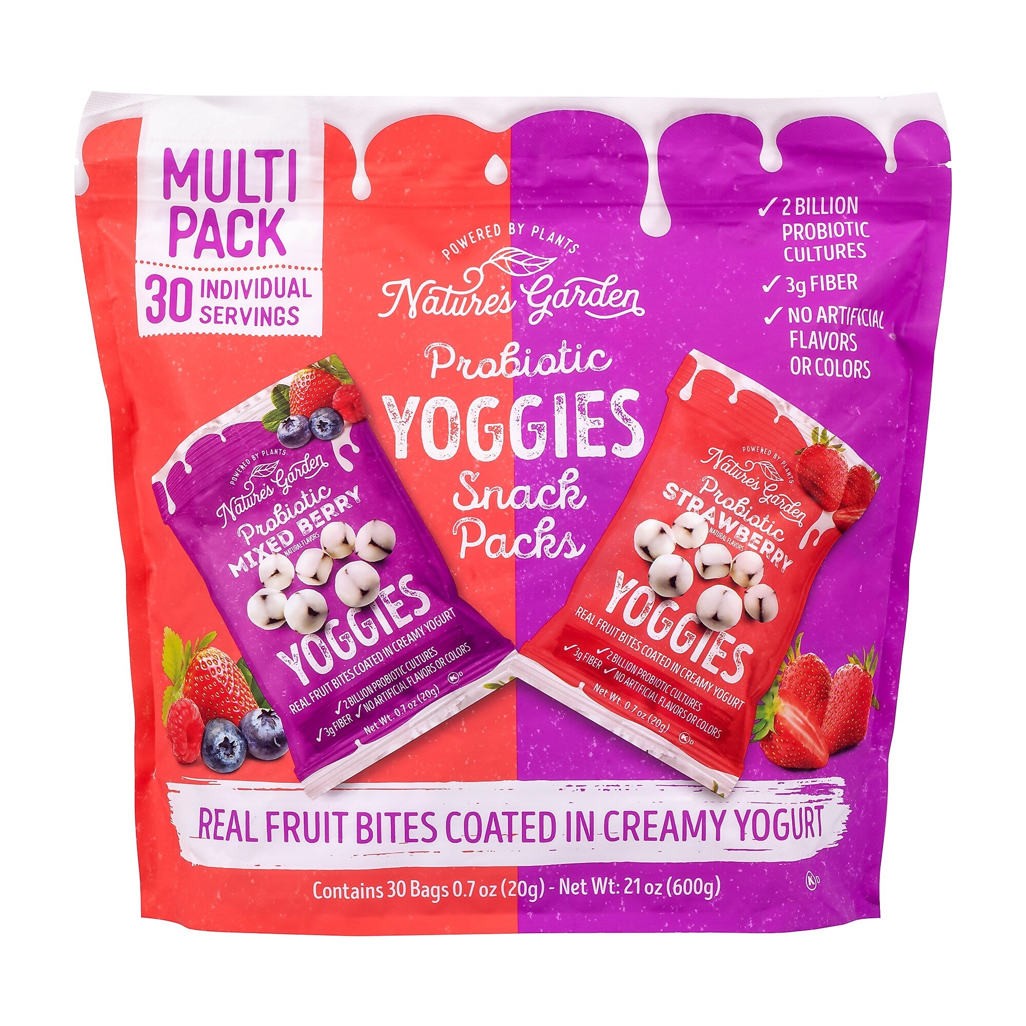 Nature's Garden Probiotic Yoggies Yogurt Fruit Gummies Variety Pack, 21 oz., 30/Pack (220-02303)