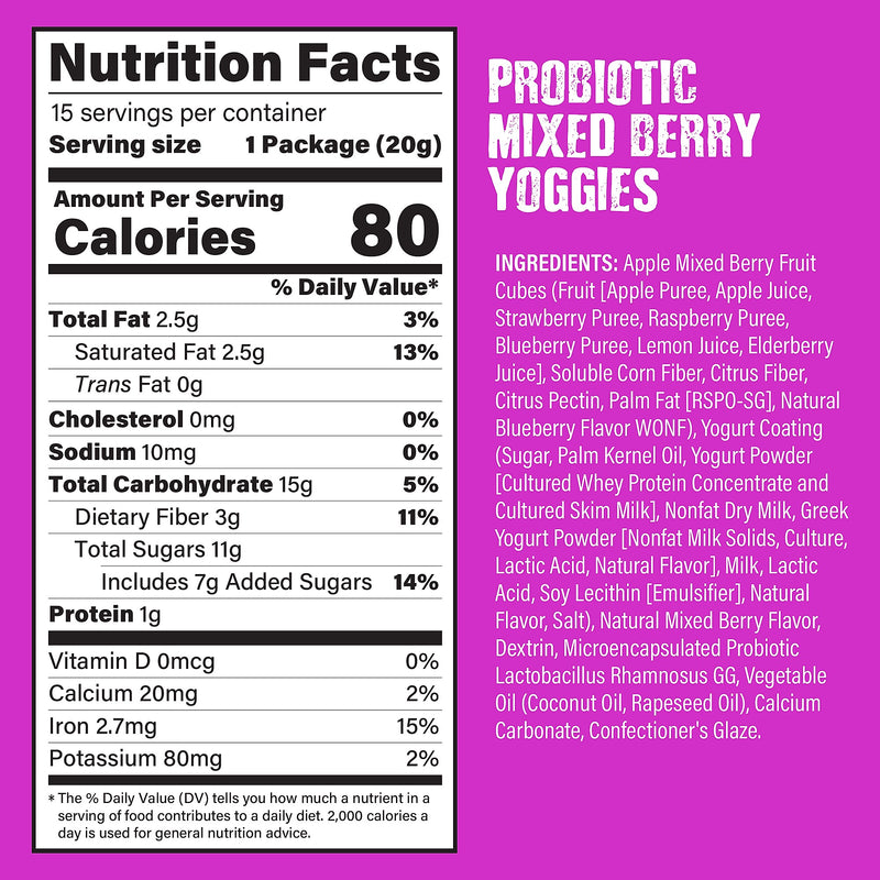 Nature's Garden Probiotic Yoggies Yogurt Fruit Gummies Variety Pack, 21 oz., 30/Pack (220-02303)