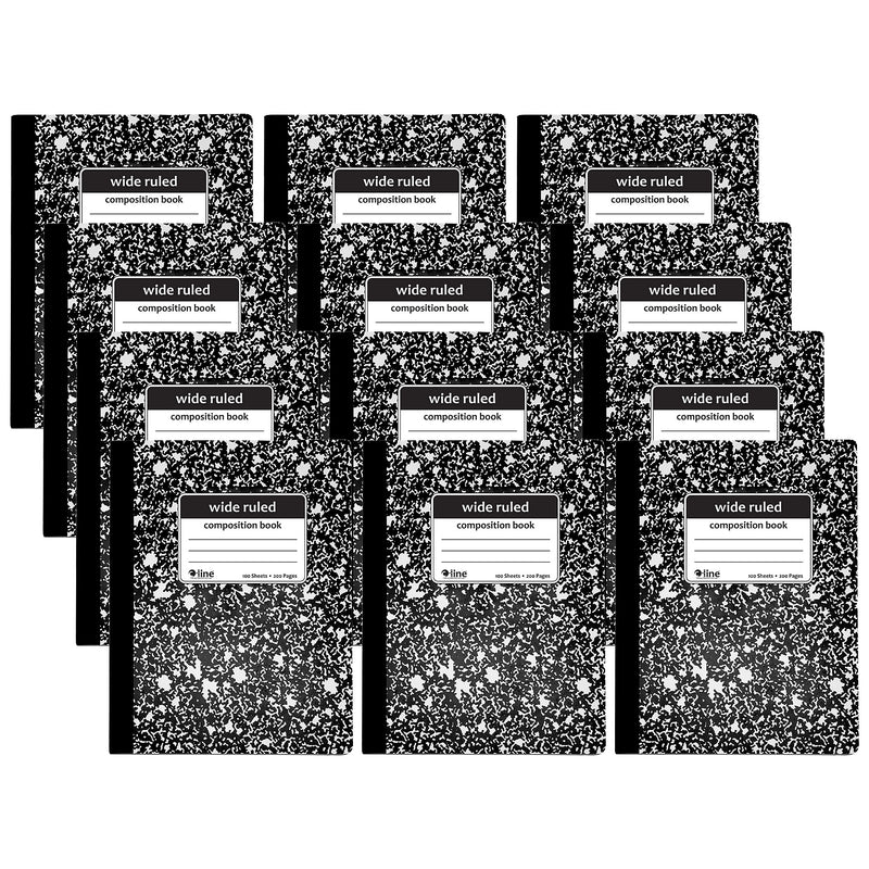 C-Line Composition Notebooks, 100 Sheets, Wide Ruled, Black Marble, 12/Pack (CLI22024-12)