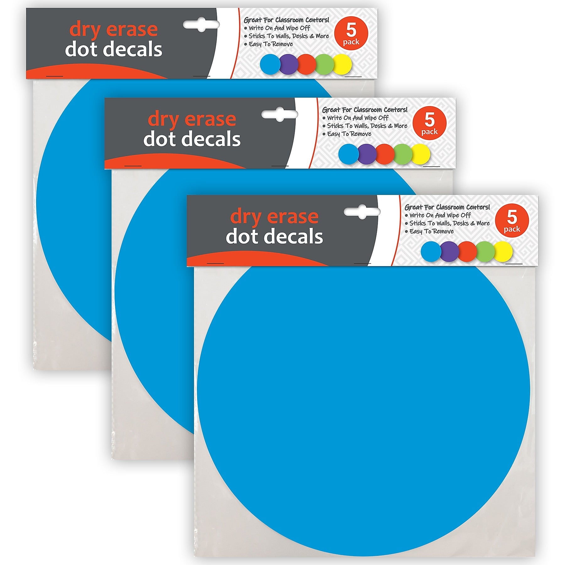 C-Line Dry Erase Dot Decals, Assorted, 11", 5/Pack, 3/Bundle (CLI40520-3)