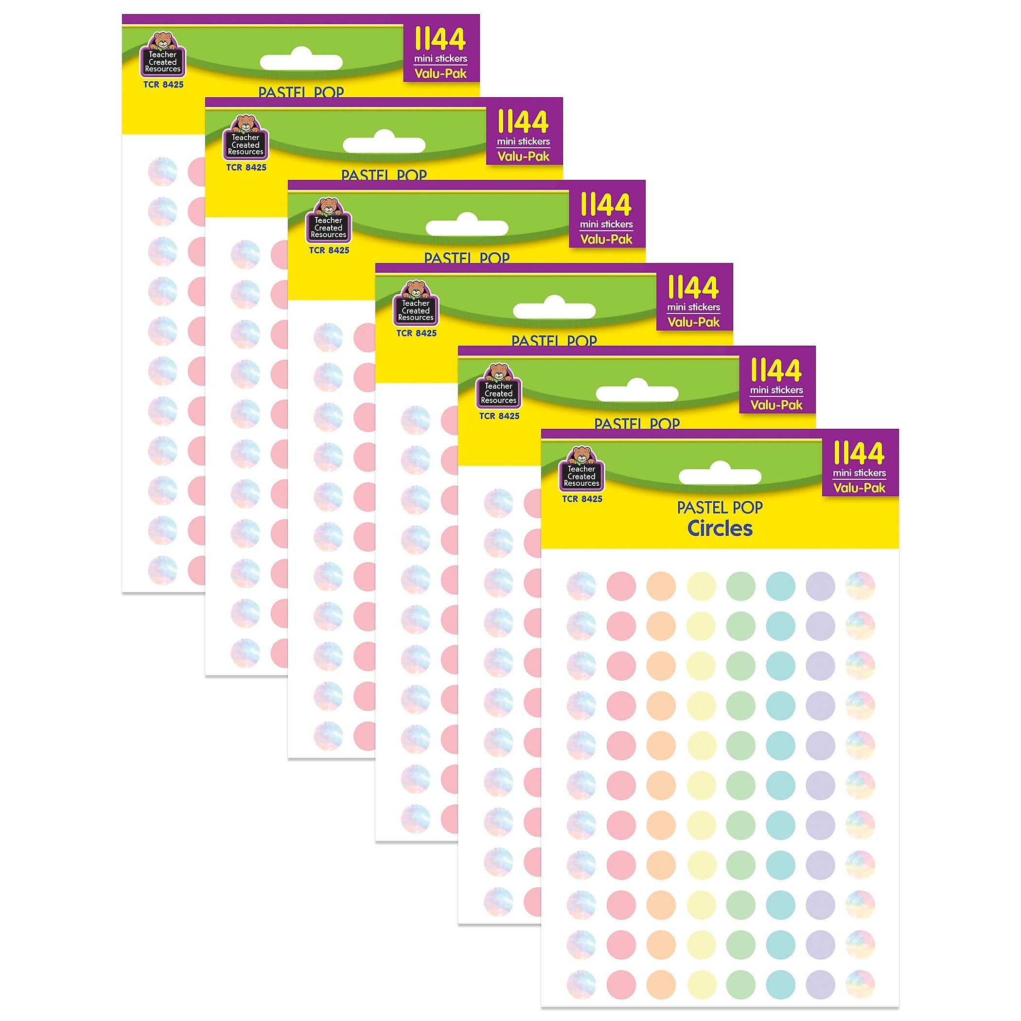 Teacher Created Resources Pastel Pop Circles Mini Stickers Valu-Pack, Assorted Colors, 1144/Pack, 6 Packs/Bundle (TCR8425-6)