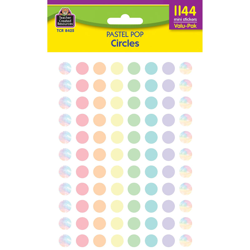 Teacher Created Resources Pastel Pop Circles Mini Stickers Valu-Pack, Assorted Colors, 1144/Pack, 6 Packs/Bundle (TCR8425-6)