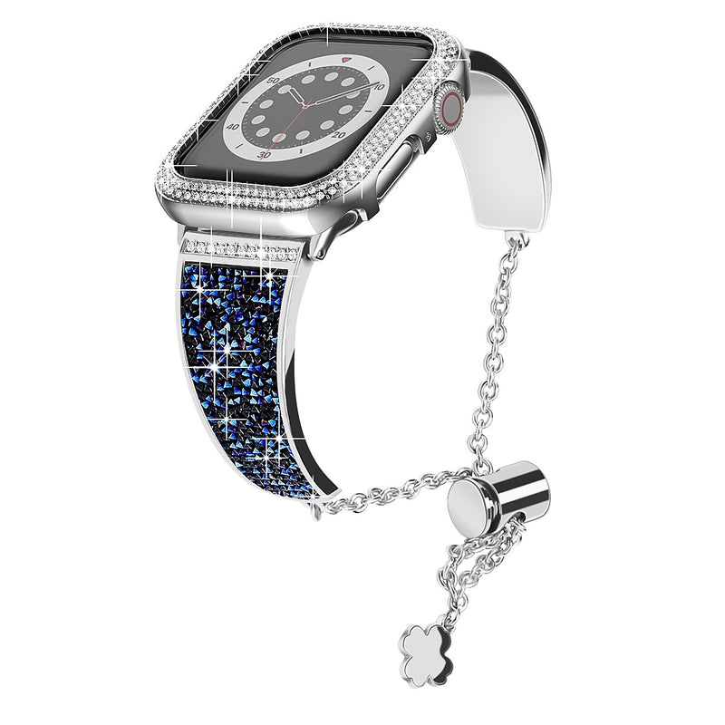 Worryfree Gadgets Metal Wristband with Bumper Case for Apple Watch, Blue/Silver, 40mm (SD1618-BLS40)