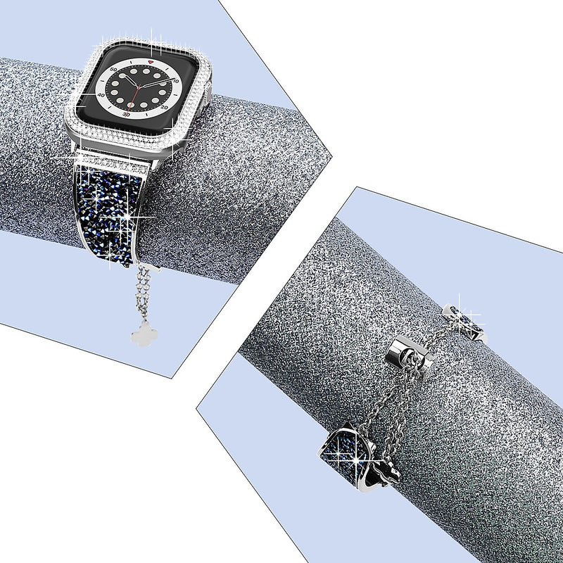 Worryfree Gadgets Metal Wristband with Bumper Case for Apple Watch, Blue/Silver, 38mm (SD1618-BLS38)