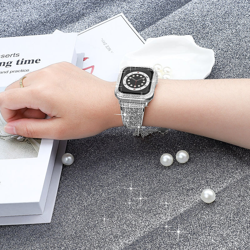 Worryfree Gadgets Metal Wristband with Bumper Case for Apple Watch, Silver, 44mm (SD1618-SLV44)
