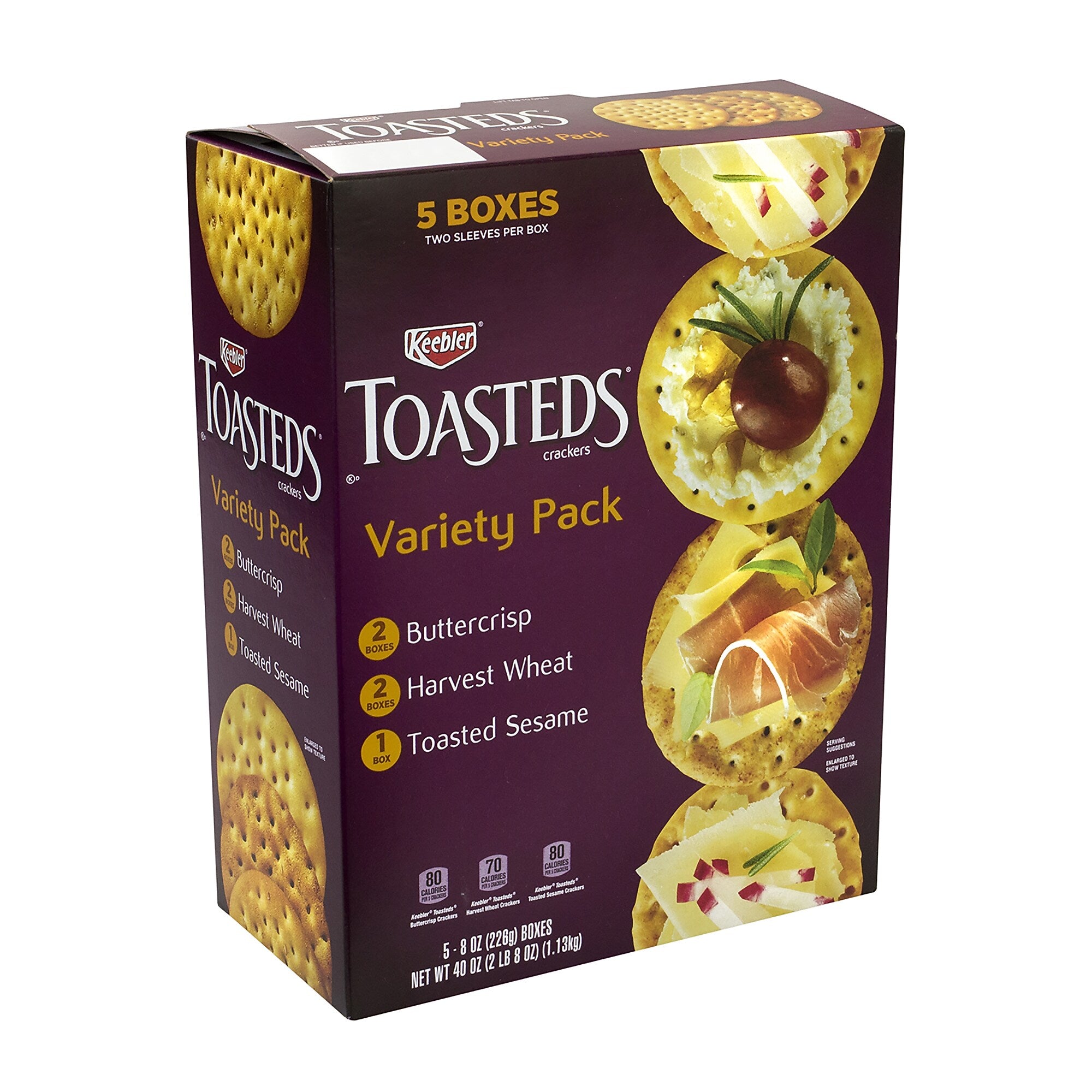 Keebler Toasteds Crackers - Variety Pack (5 Boxes of 3 Different Flavors), 40 oz, 5/Pack (22487)