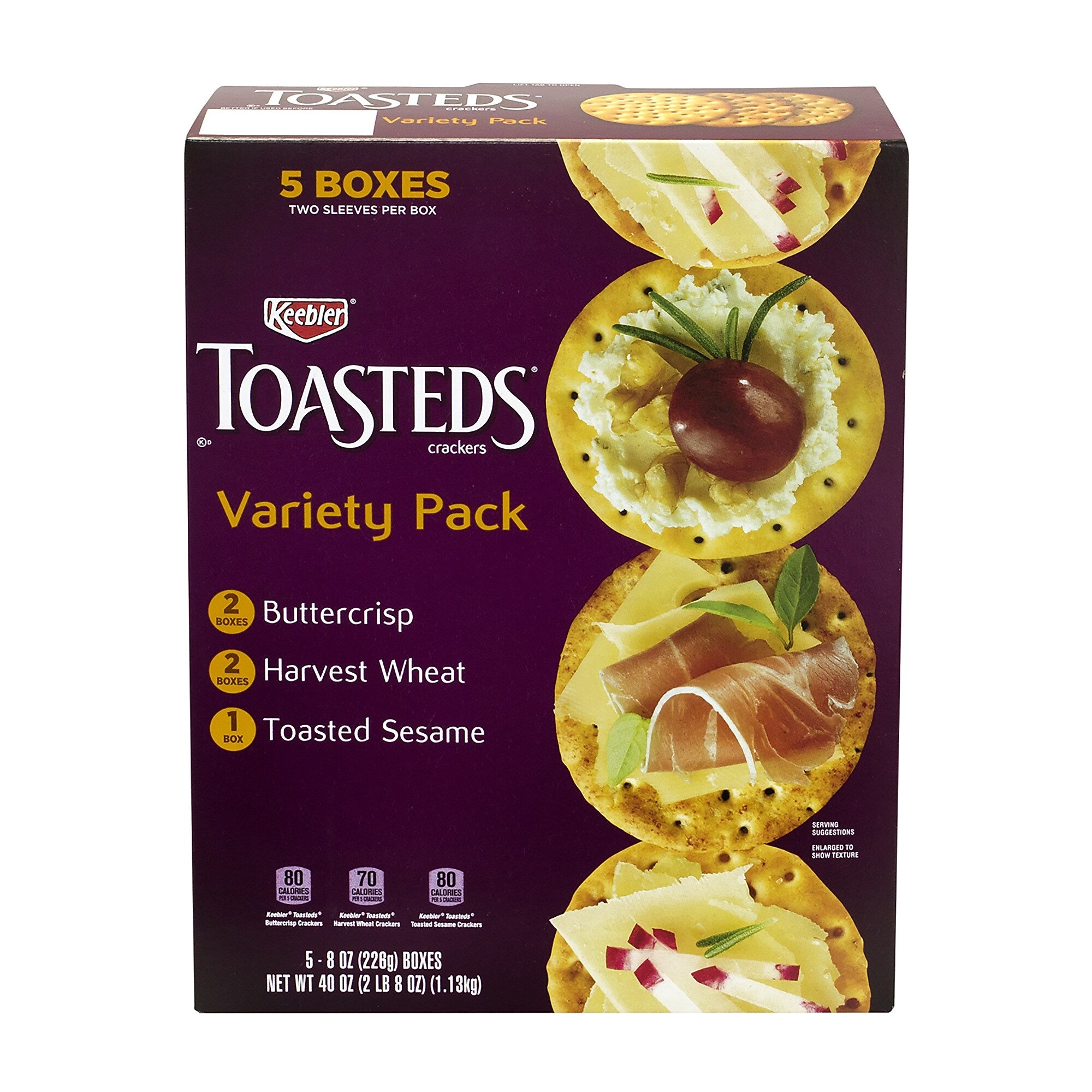 Keebler Toasteds Crackers - Variety Pack (5 Boxes of 3 Different Flavors), 40 oz, 5/Pack (22487)