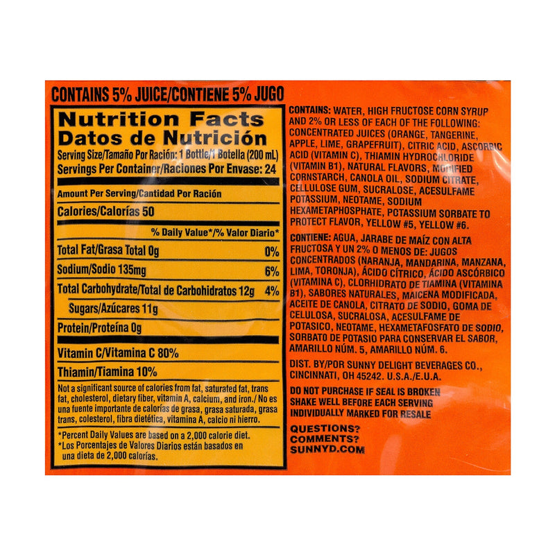 Sunny D Tangy Original Orange Flavored Citrus Punch, 6.75 oz., 24/Pack (01286)