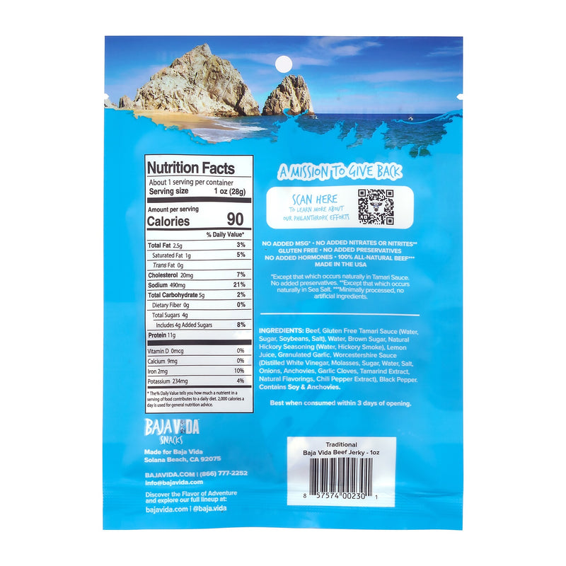 Baja Vida Traditional Beef Jerky Snack Pack, 1.0 oz., 12/Pack (220-02304)