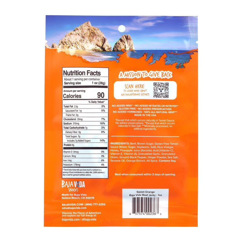 Baja Vida Sweet Orange Beef Jerky Snack Pack, 1.0 oz., 12/Pack (220-02306)
