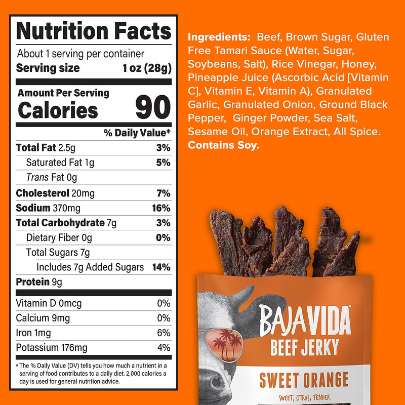 Baja Vida Sweet Orange Beef Jerky Snack Pack, 1.0 oz., 12/Pack (220-02306)