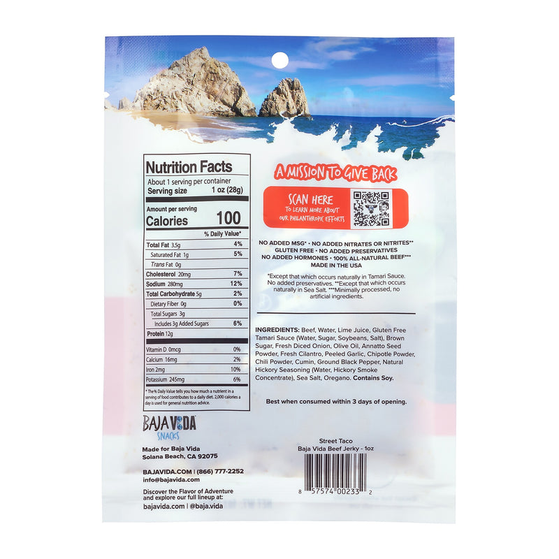Baja Vida Street Taco Beef Jerky Snack Pack, 1.0 oz., 12/Pack (220-02308)