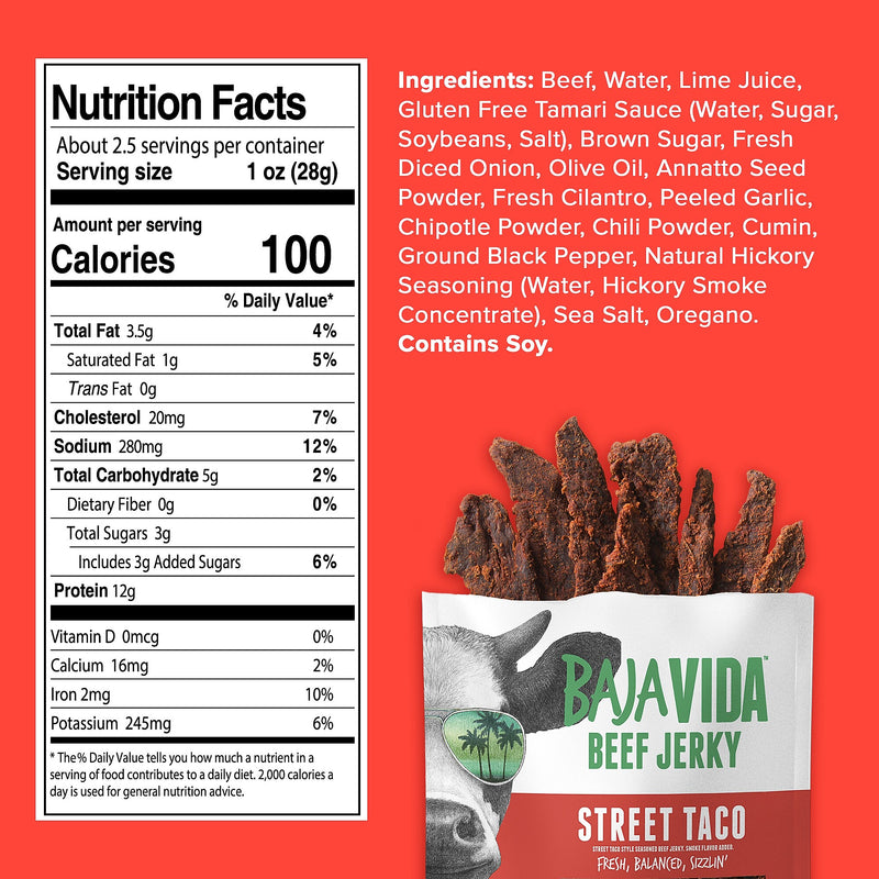 Baja Vida Street Taco Beef Jerky Snack Pack, 1.0 oz., 12/Pack (220-02308)