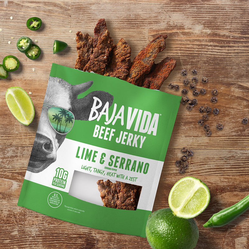 Baja Vida Lime and Serrano Pepper Beef Jerky Snack Pack, 1.0 oz., 12/Pack (220-02307)
