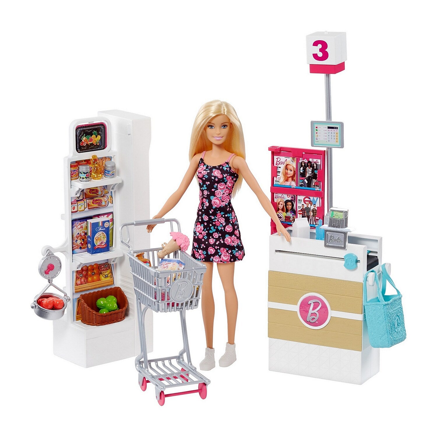 Mattel Barbie Doll and Supermarket Playset, 3/Pack (FRP01)