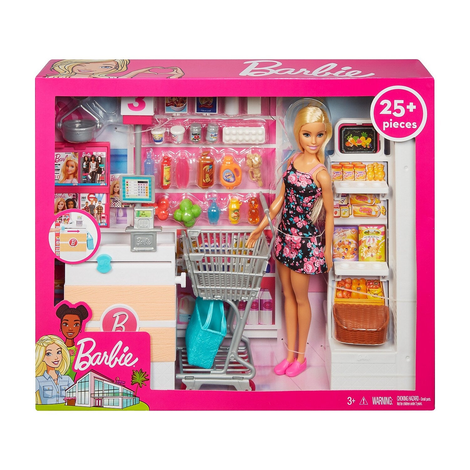 Mattel Barbie Doll and Supermarket Playset, 3/Pack (FRP01)