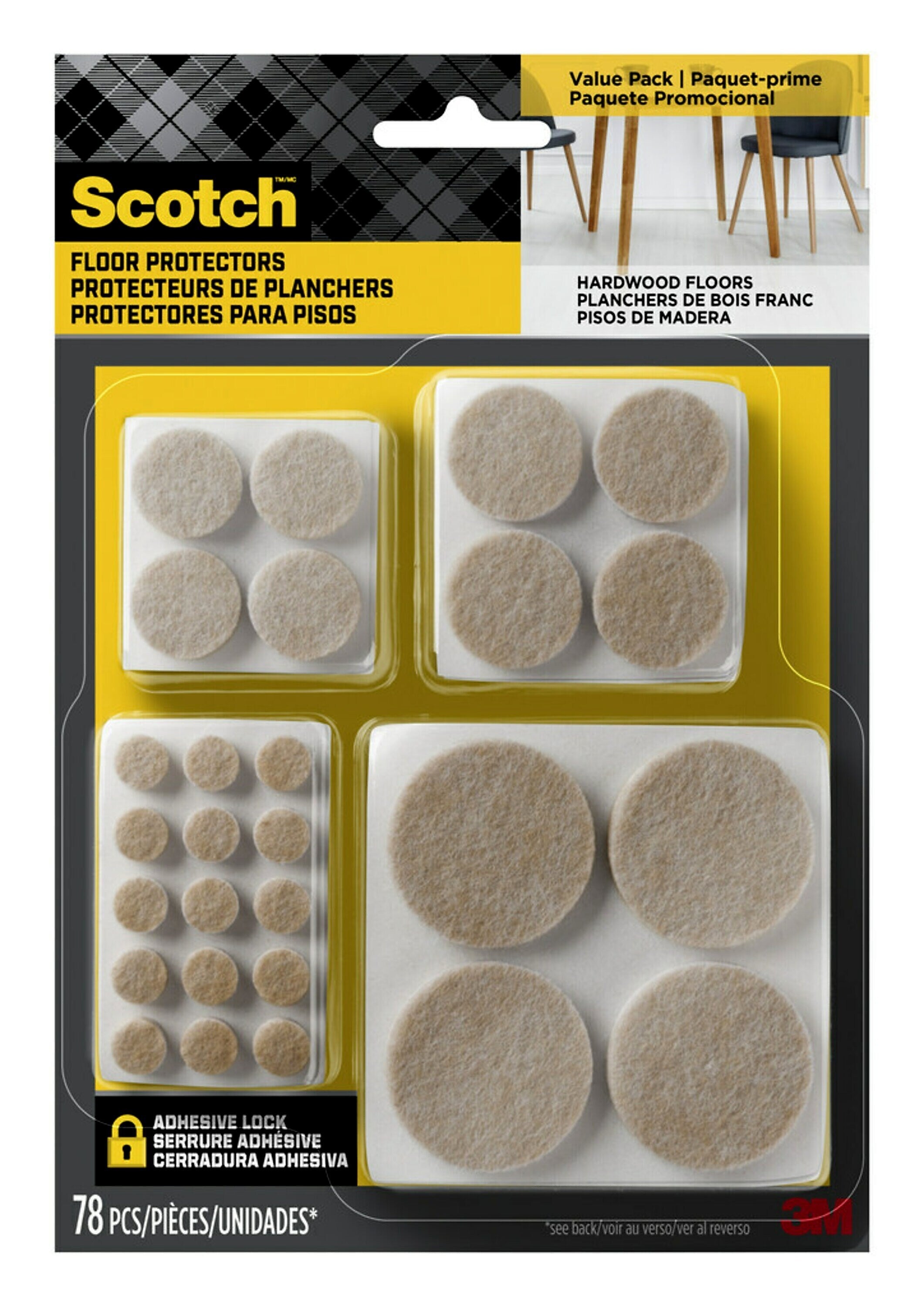 Scotch Round Felt Pads, Multi Pack, Beige, 78/Pack (SP855-NA)