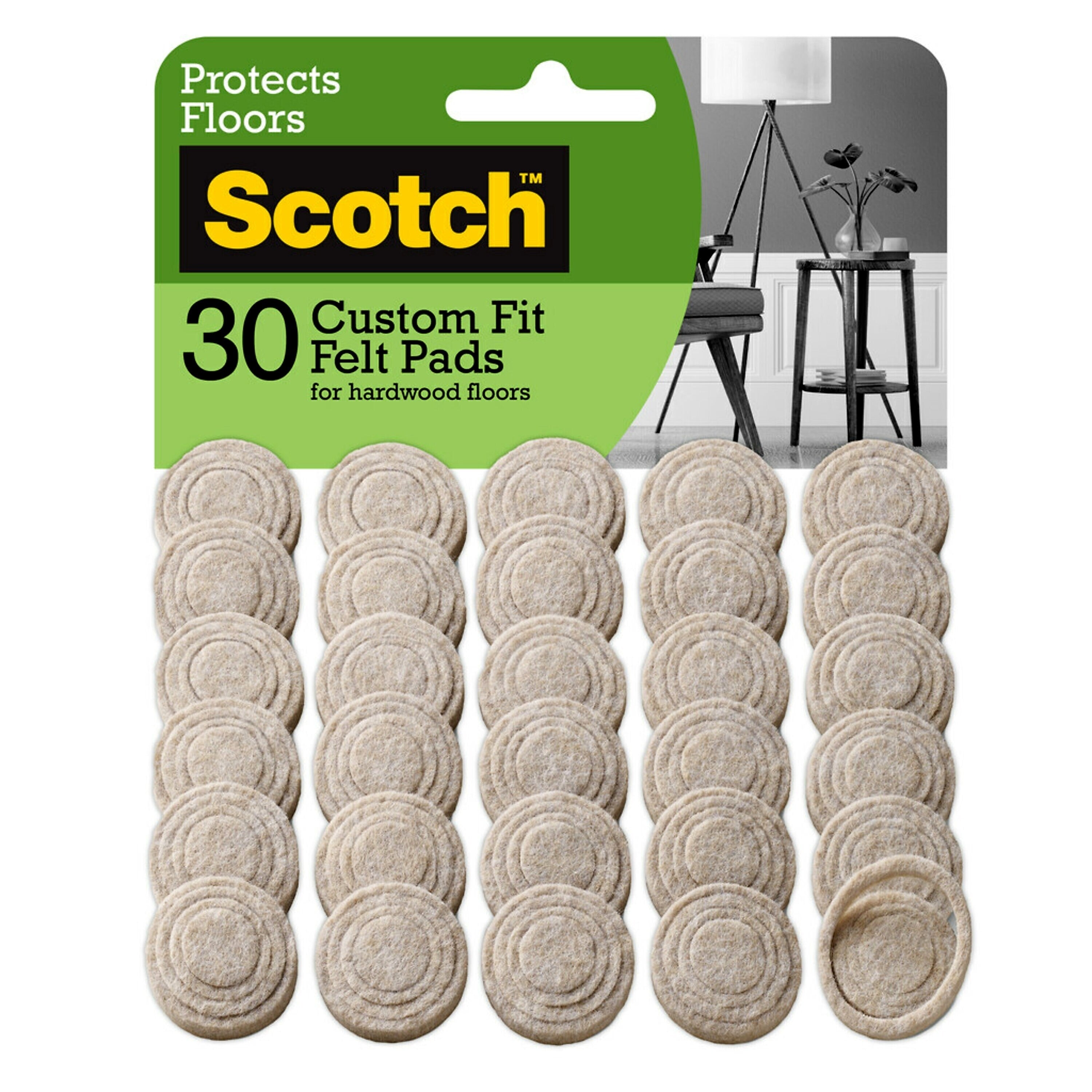 Scotch Custom Fit Felt Pads, 1.5" Beige, 30/Pack (SP884-NA)