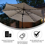 Flash Furniture Montego Round Umbrella with 32 Solar LED Lights, Tan (GMWLU22002BTAN)