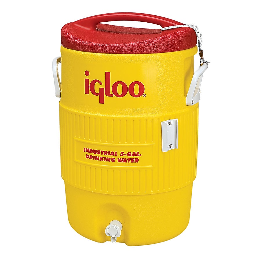 Igloo Plastic Rugged Duty Beverage Cooler with Spigot, Yellow/Red (385-451)