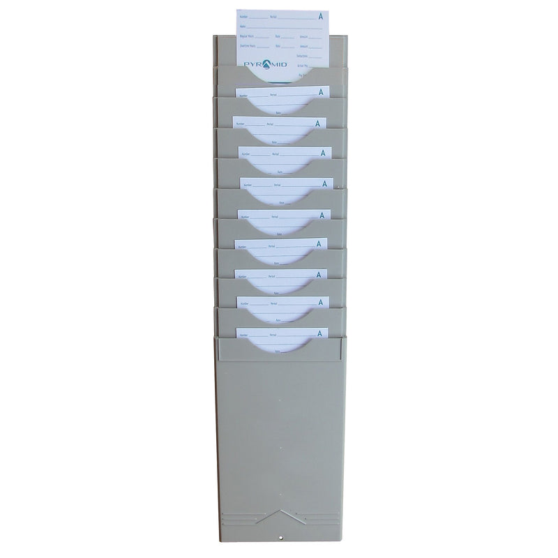 Pyramid Time Systems Time Card Rack, 9.25" H x 5.125" W x 2.25" D, 10 Pockets (400-10)