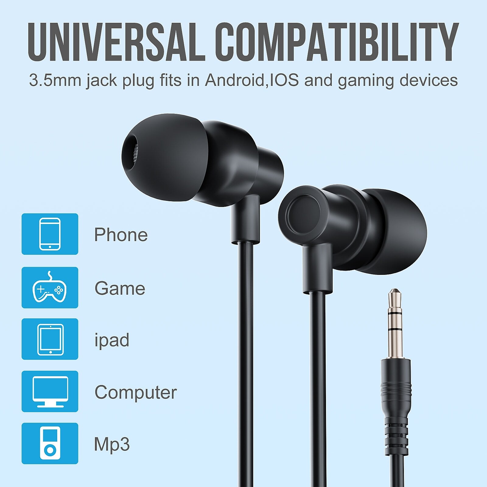 TechProtectus Premium 3.5mm Wired Earbuds, Black (TP-EARS3.5-BK)