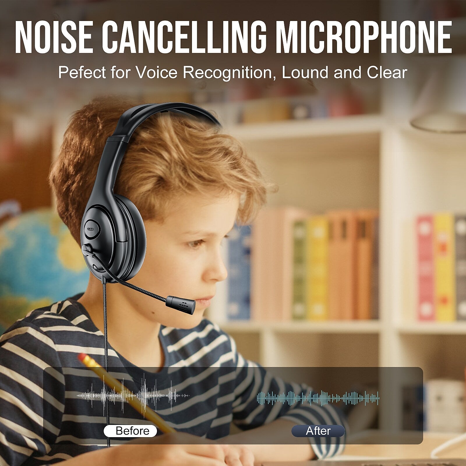 TechProtectus USB Noise Cancelling Headphone, Black (TP-H13H-USB)