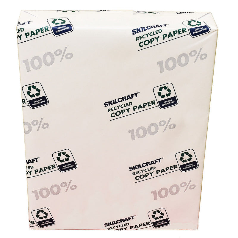 AbilityOne Skillcraft 100% Recycled 8.5" x 11" Copy Paper, 20 lbs. White, 500 Sheets/Ream, 3 Reams