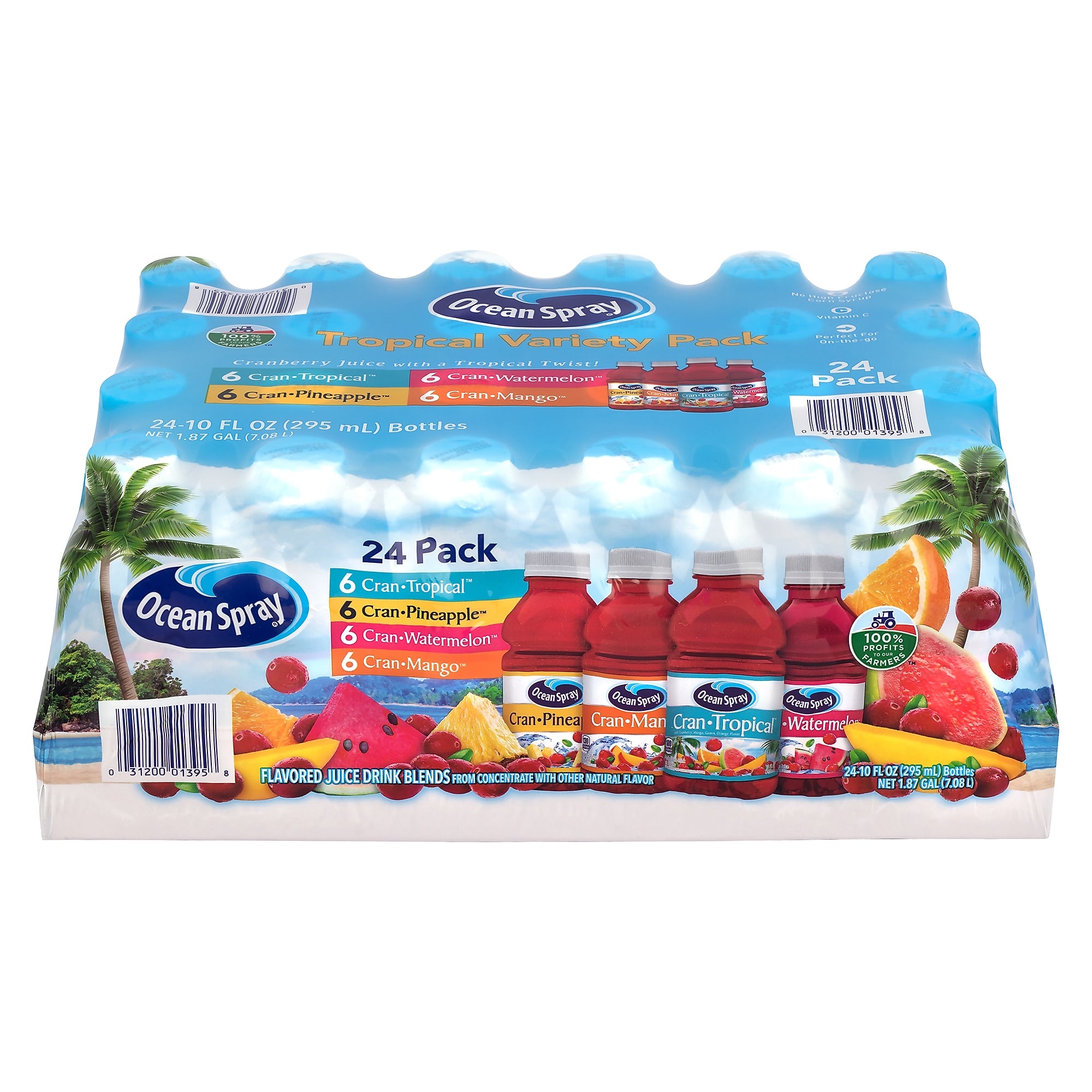 Ocean Spray Tropical Variety Pack, No Sugar Added, 10 oz., 24/Pack (220-02377)