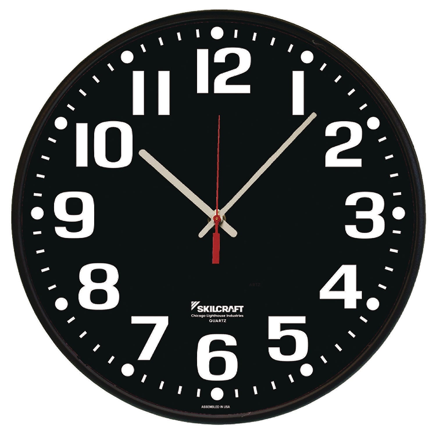 AbilityOne SKILCRAFT Wall Clock, Plastic, 12.75" Diameter (6645-01-698-6561)