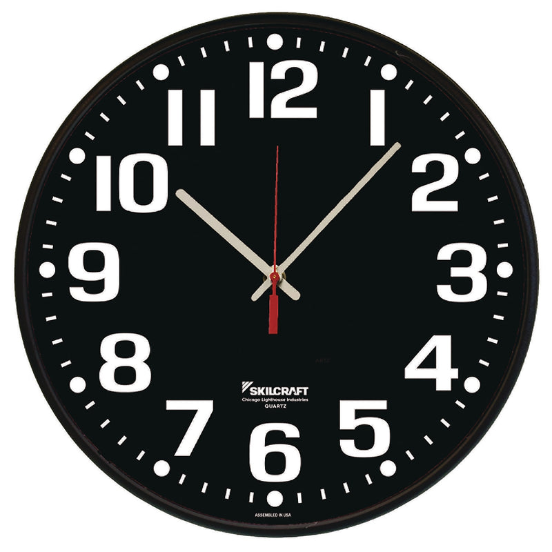 AbilityOne SKILCRAFT Wall Clock, Plastic, 12.75" Diameter (6645-01-698-6561)