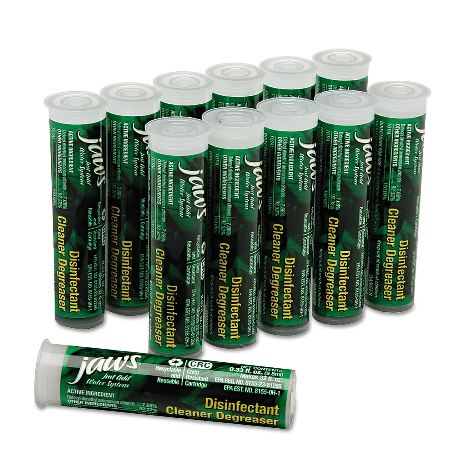 AbilityOne SKILCRAFT JAWS Specialty Cleaner, Just Add Water Refill Cartridge, 2 oz, Lemon Scent, 12/Box (7930-01-600-5749)