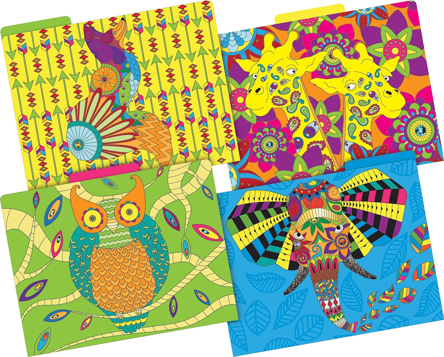 Barker Creek Bohemian Animals File Folder, 1/3-Cut Tab, Letter Size, Assorted Colors, 12/Pack (2012)
