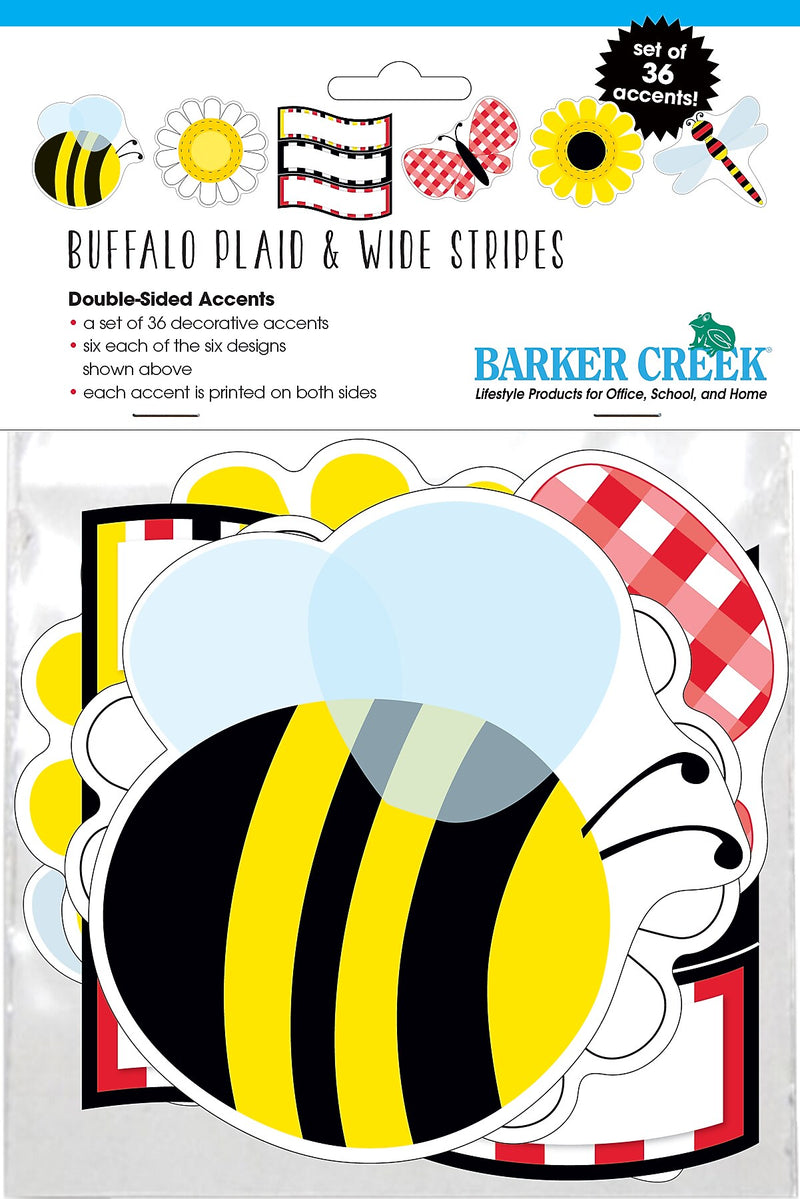 Barker Creek Buffalo Plaid & Wide Stripes Double-Sided Accents, Multi-Design Set, 48/Set (2220)