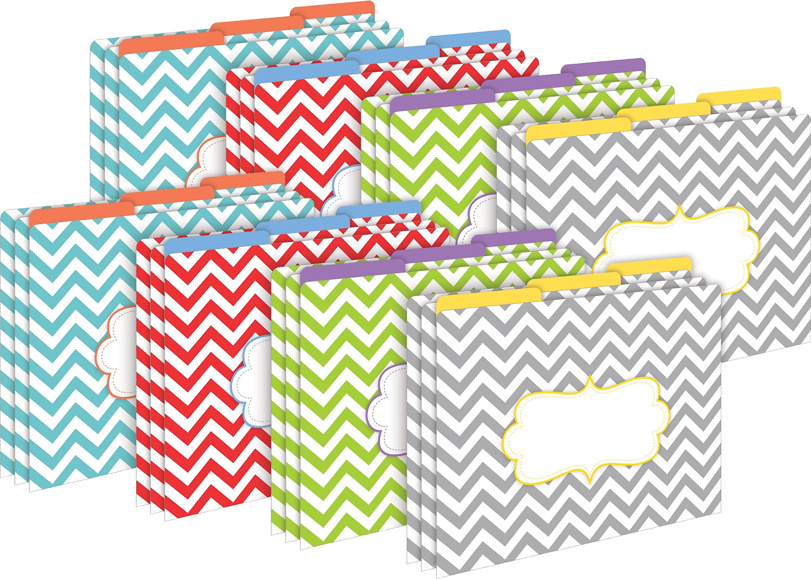 Barker Creek Beautiful Chevron File Folder, 1/3-Cut Tab, Letter Size, Assorted Colors, 24/Set (4394)