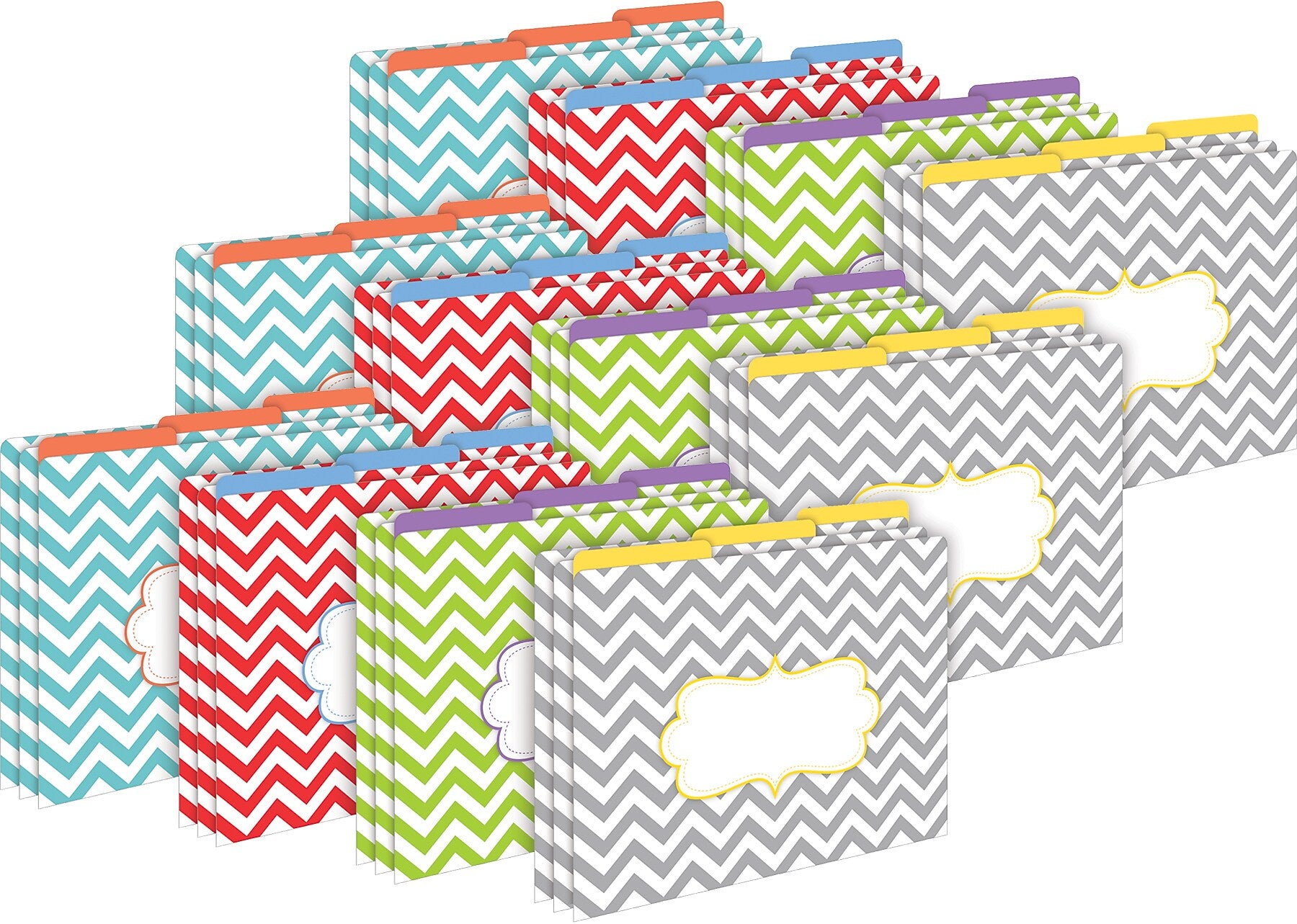 Barker Creek Beautiful Chevron File Folder, 1/3-Cut Tab, Letter Size, Assorted Colors, 36/Set (4395)