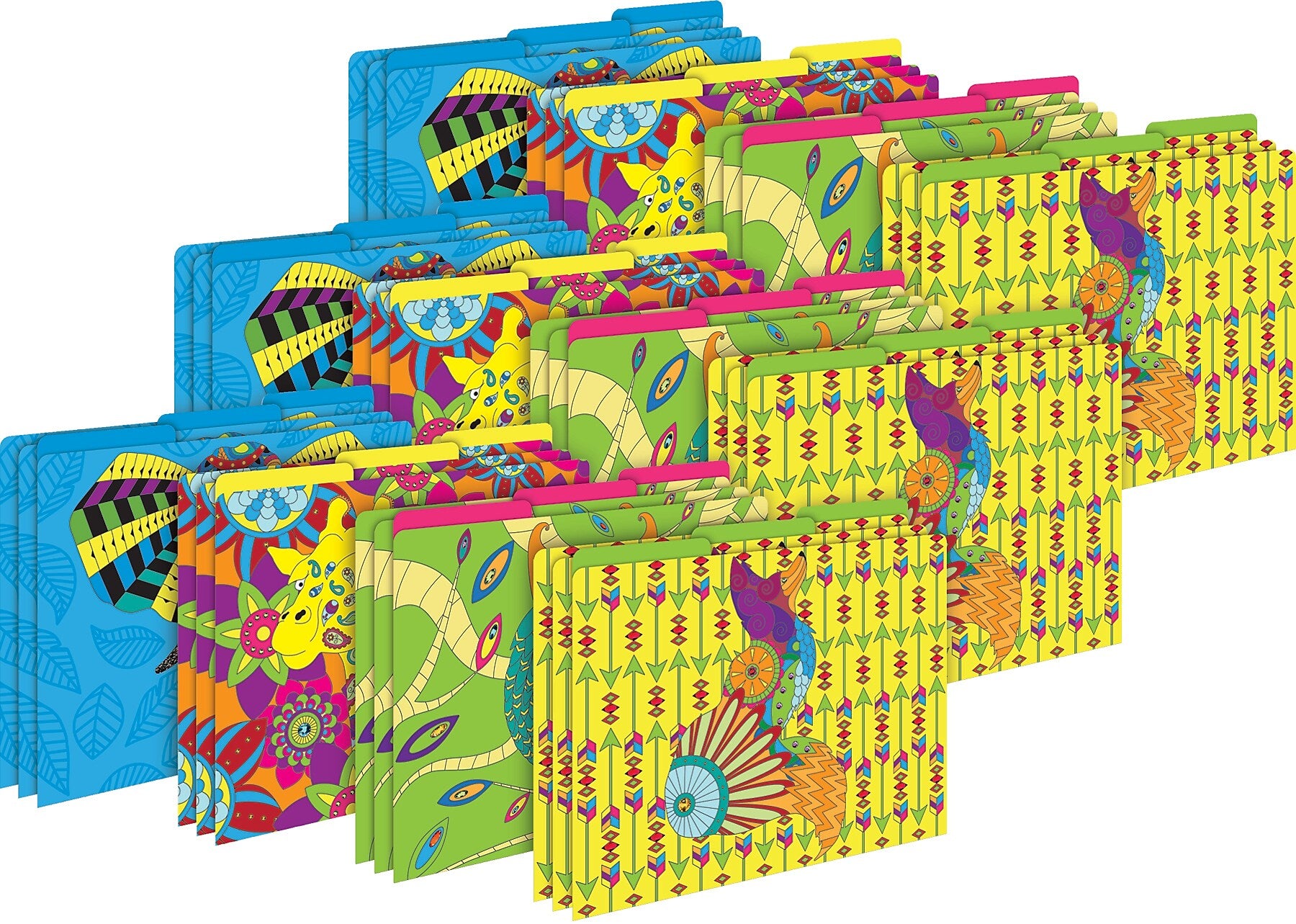 Barker Creek Bohemian Animals File Folder, 1/3-Cut Tab, Letter Size, Assorted Colors, 36/Set (4399)