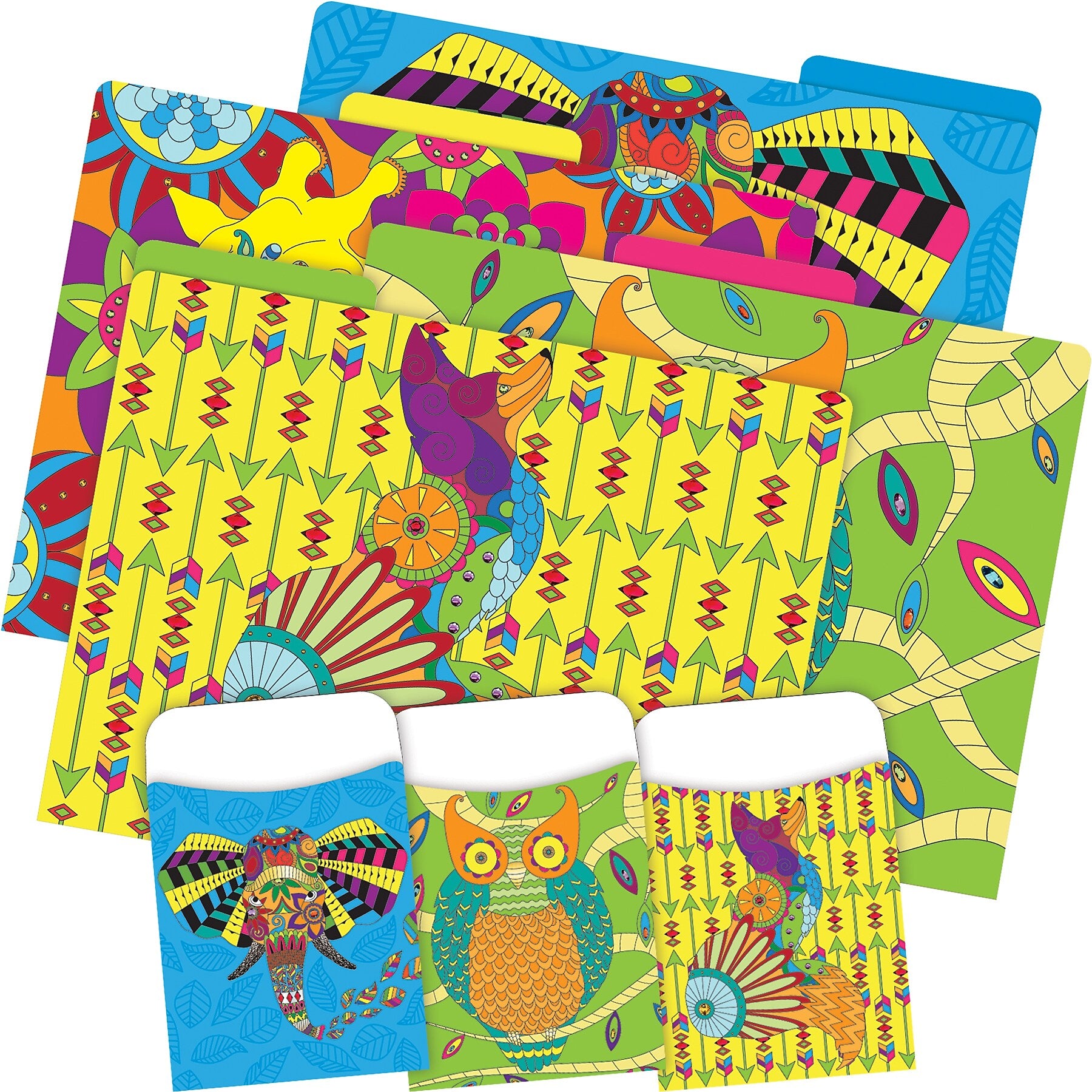 Barker Creek Bohemian Animals File Folder, 1/3-Cut Tab, Letter Size, Assorted Colors, 42/Set (4408)
