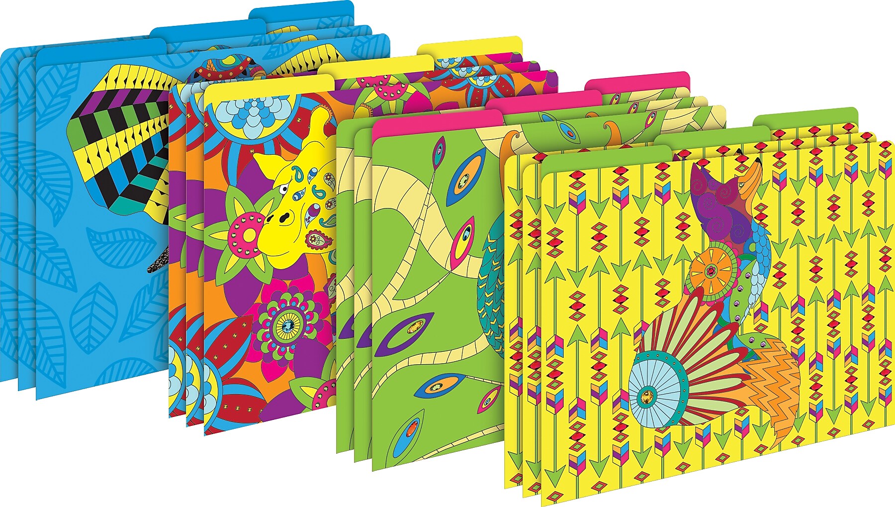 Barker Creek Bohemian Animals File Folder, 1/3-Cut Tab, Letter Size, Assorted Colors, 42/Set (4408)