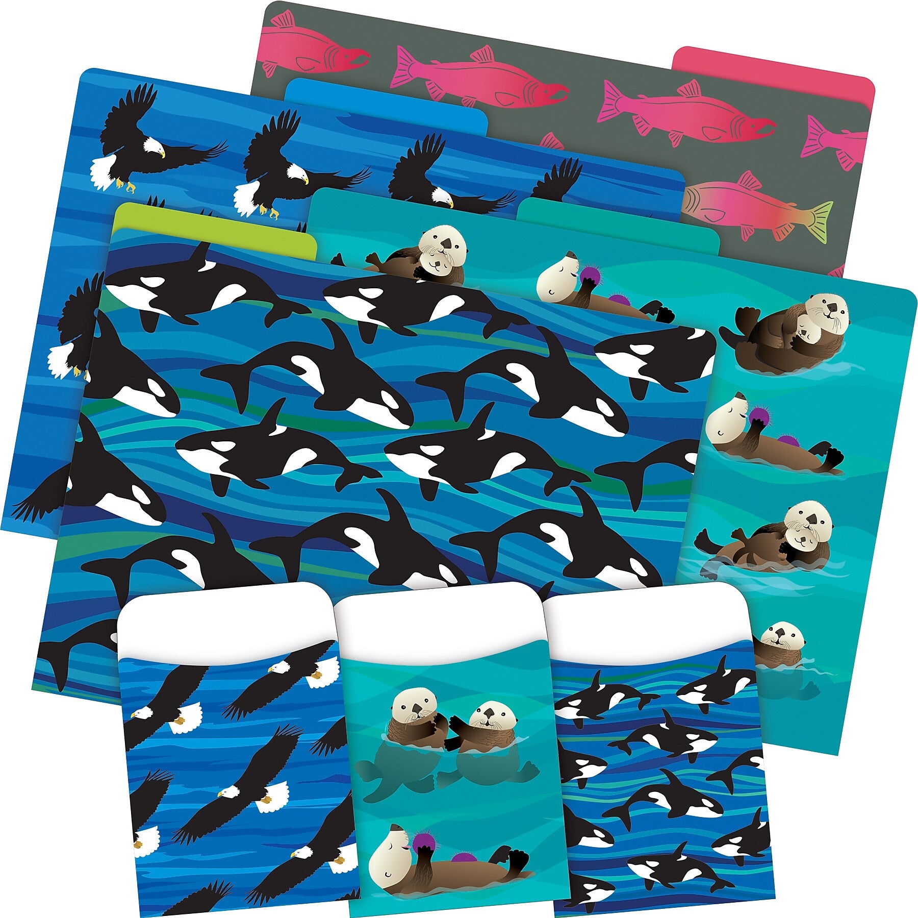 Barker Creek Sea & Sky File Folder & Library Pockets, 1/3-Cut Tab, Letter Size, Assorted Colors, 42/Set (4419)
