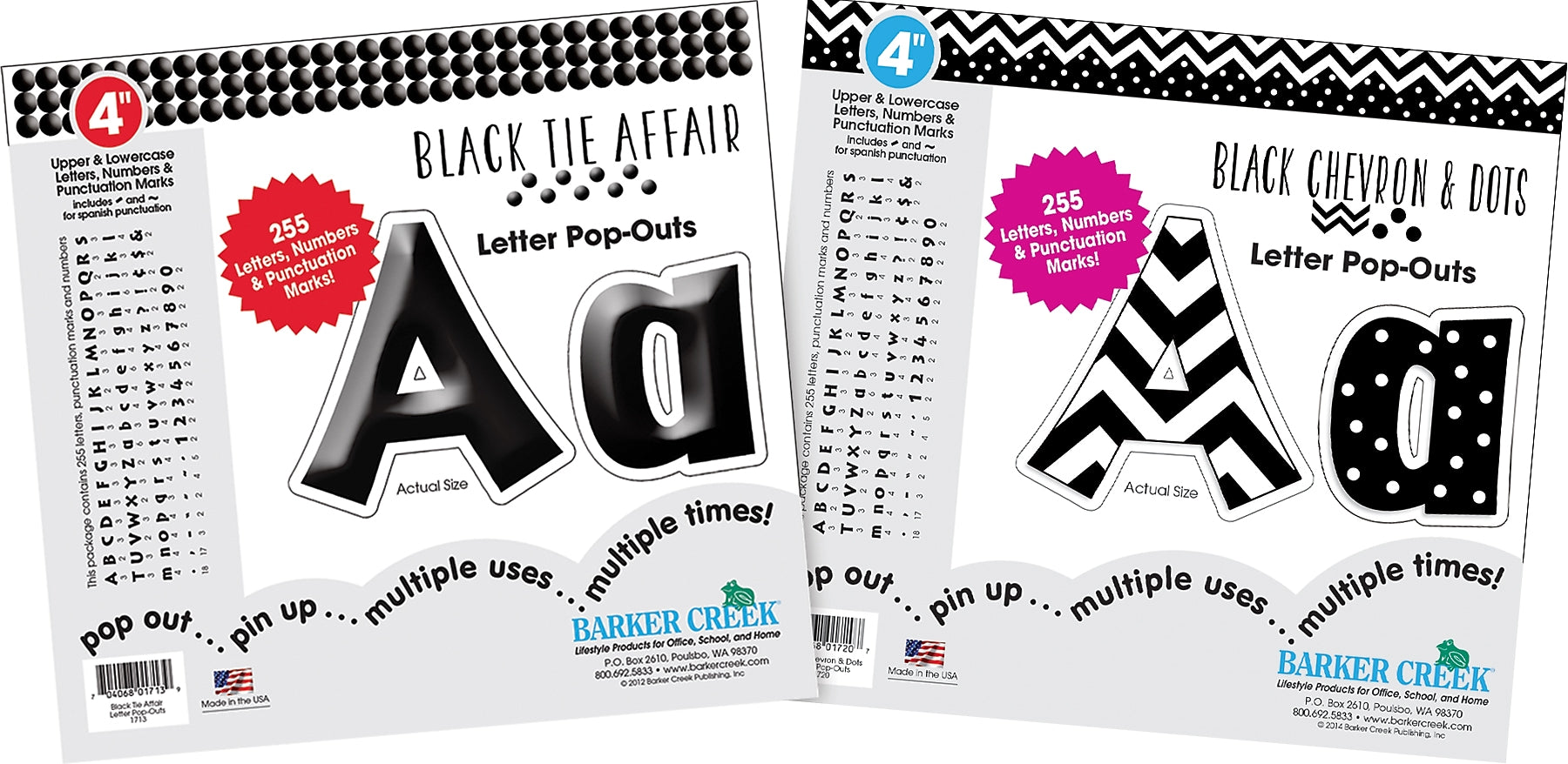 Barker Creek Black Tie Affair, Black Chevron & Dots  4" Letters and Numbers, Multicolored, 510/Pack (4425)