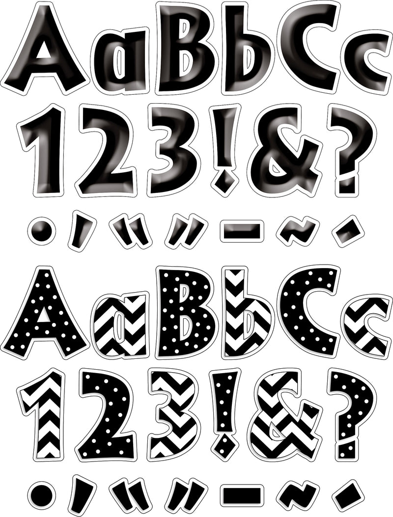 Barker Creek Black Tie Affair, Black Chevron & Dots  4" Letters and Numbers, Multicolored, 510/Pack (4425)