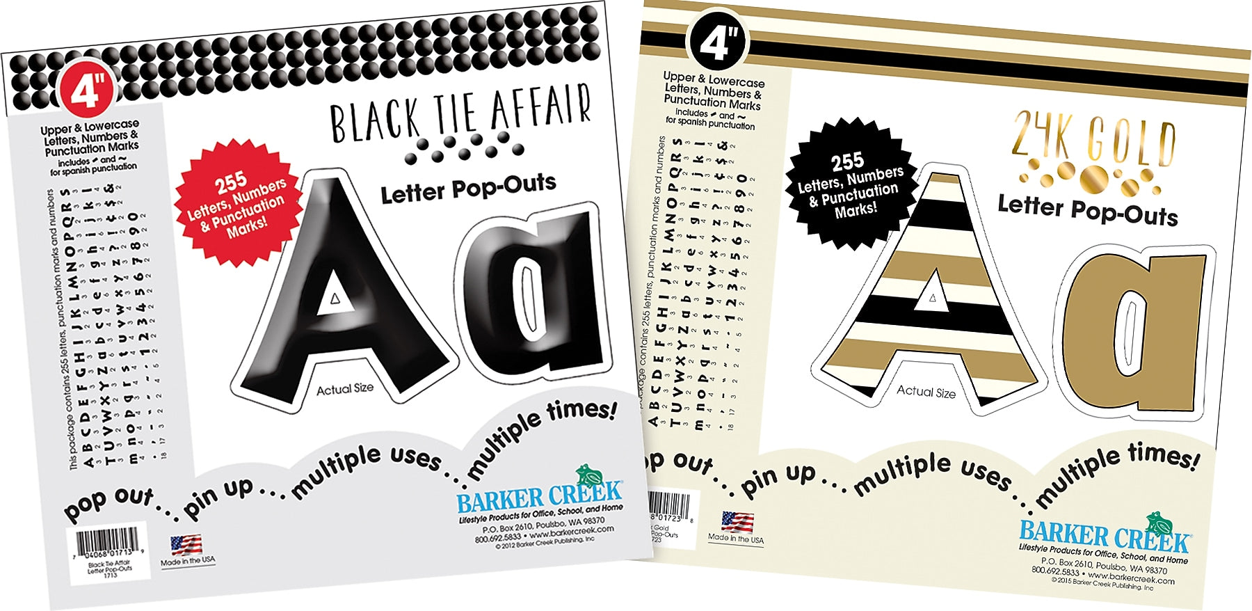 Barker Creek Gold & Black Tie Affair  4" Letters and Numbers, Multicolored, 510/Pack (4426)