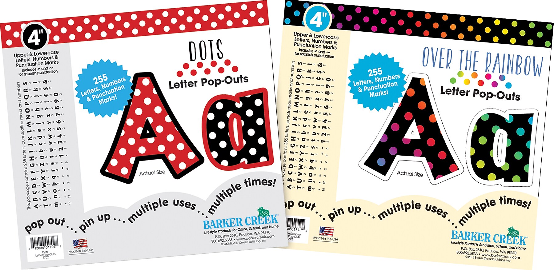 Barker Creek Dots & Over The Rainbow  4" Letters and Numbers, Multicolored, 510/Pack (4427)