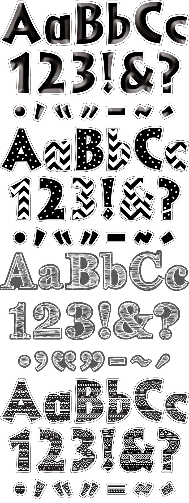 Barker Creek Chalkboard, Boho Chic, Black Chevron & Dots, Black Tie Affair  4" Letters and Numbers, 999/Pack (4428)