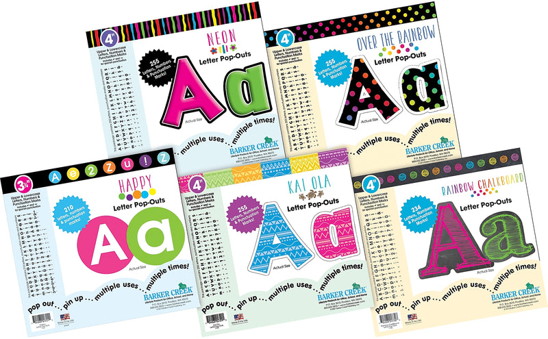 Barker Creek Rainbow Chalk, Happy, Over the Rainbow, Kai Ola, Neon  4" Letters and Numbers, Multicolored, 1209/Pack (4429)