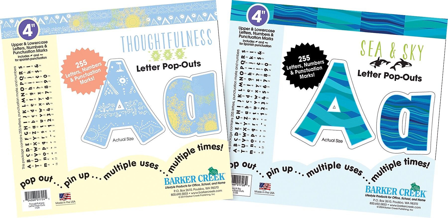 Barker Creek Thoughtfulness, Sea & Sky  4" Letters and Numbers, Multicolored, 510/Pack (4430)