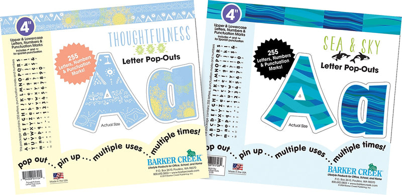 Barker Creek Thoughtfulness, Sea & Sky  4" Letters and Numbers, Multicolored, 510/Pack (4430)