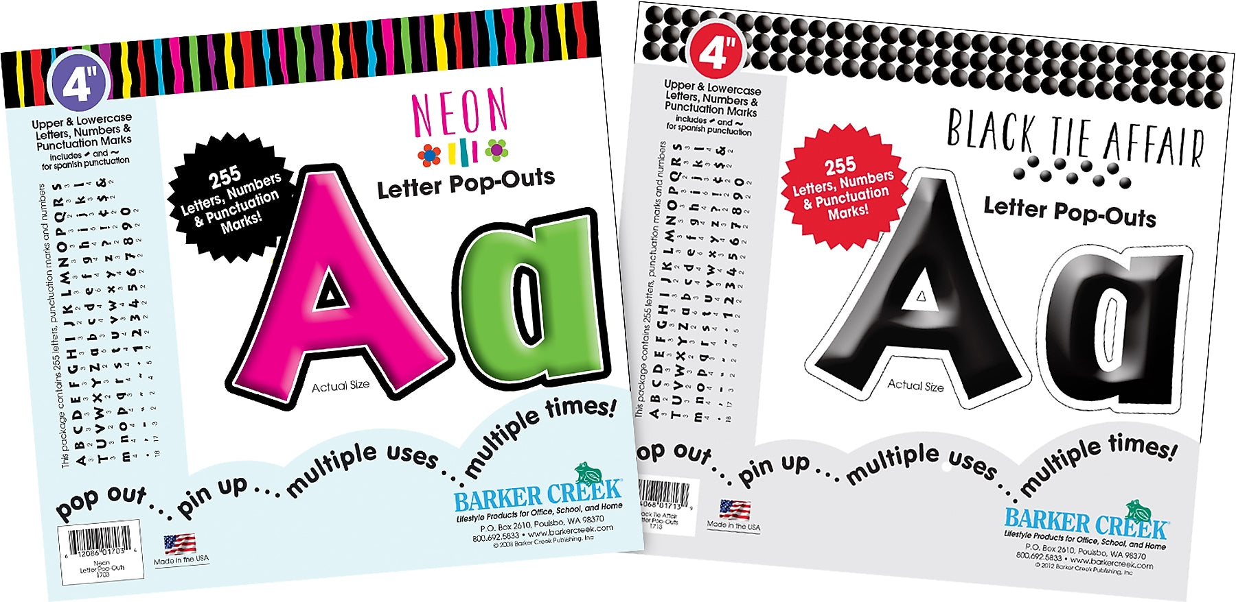 Barker Creek Neon & Black Tie Affair  4" Letters and Numbers, Multicolored, 510/Pack (4431)