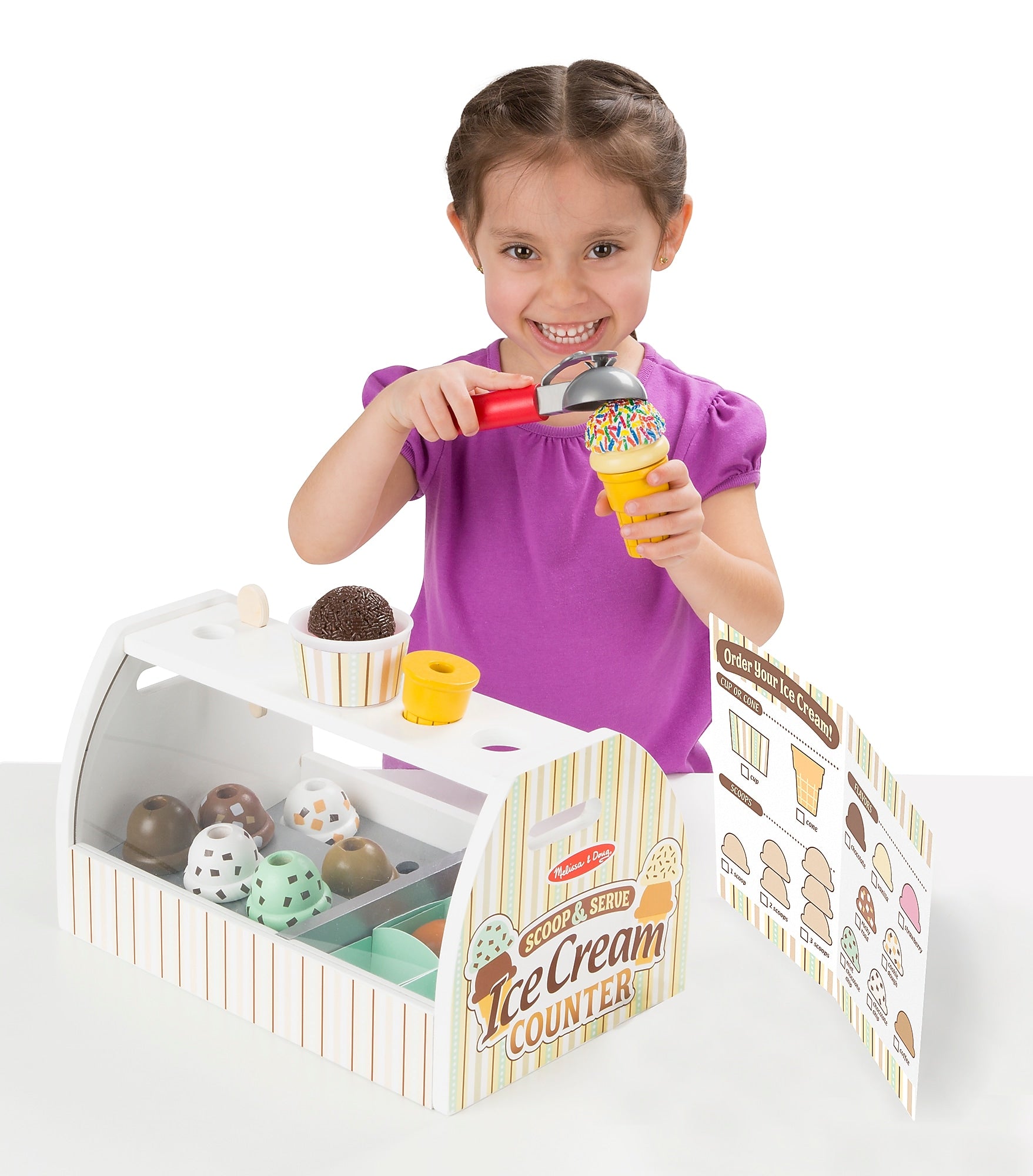 Melissa & Doug Wooden Scoop & Serve Ice Cream Counter, 4/Pack (9286)
